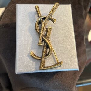 YSL Gold-tone Monogram YSL Brooch